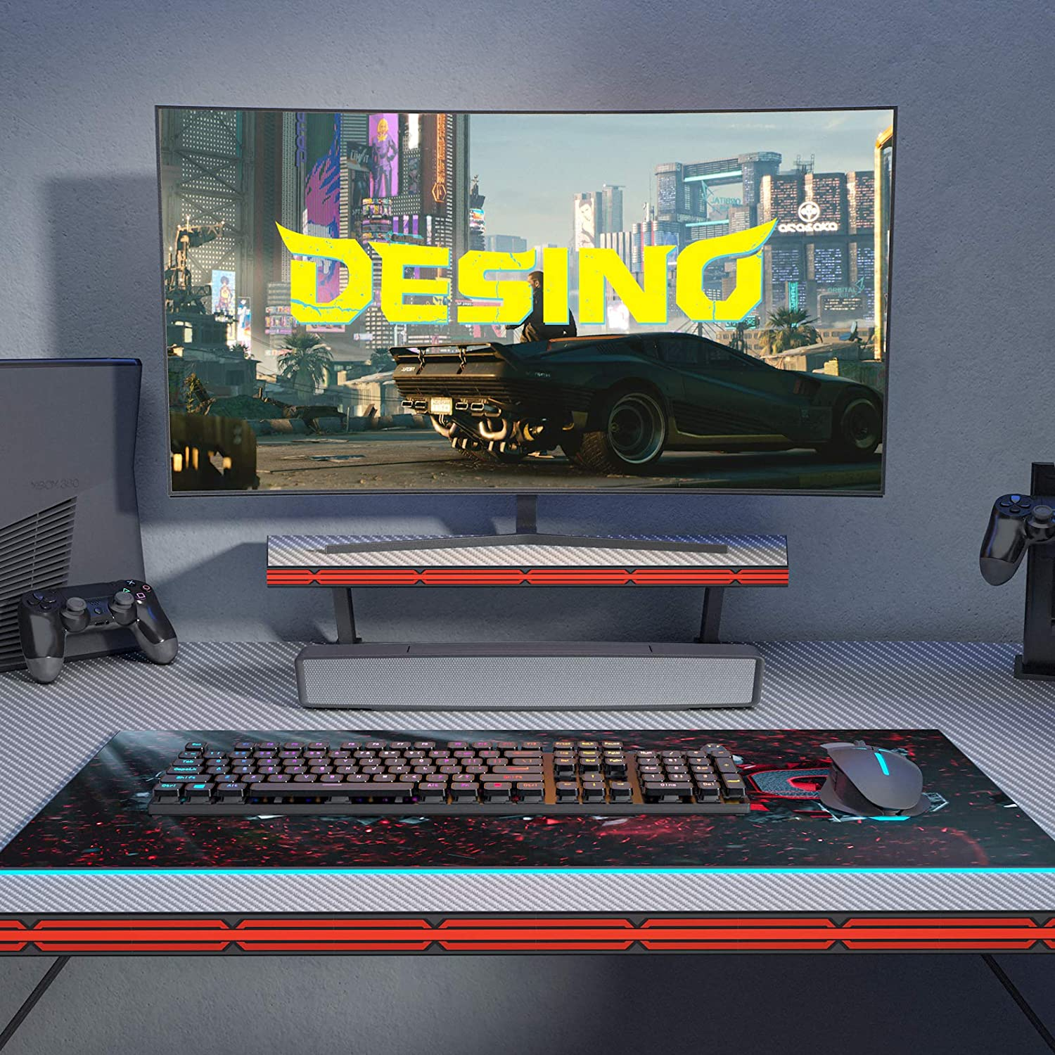 DESINO Gaming Desk 47 inch PC Computer Desk, Home Office Desk Table Gamer Workstation with Cup Holder and Headphone Hook, Gray